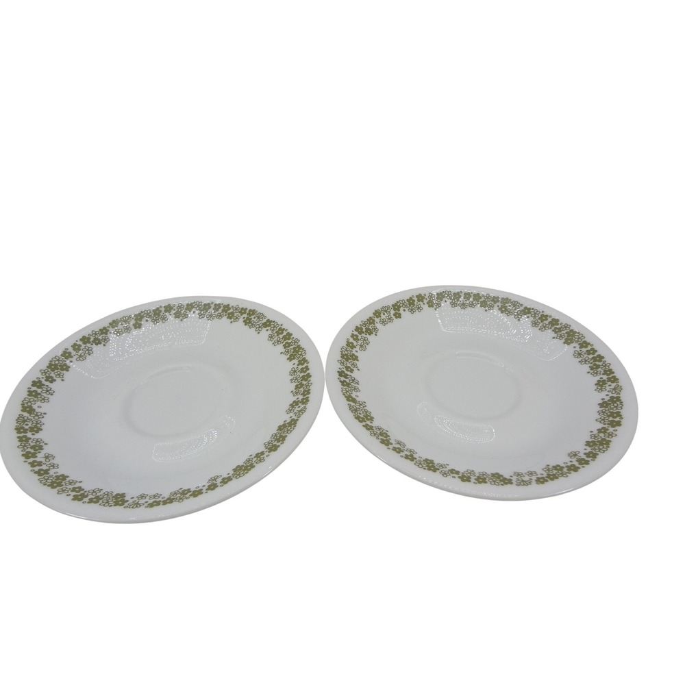 Corelle Spring Blossom Green Crazy Daisy Saucers Set of 2 Vintage White Green 6"